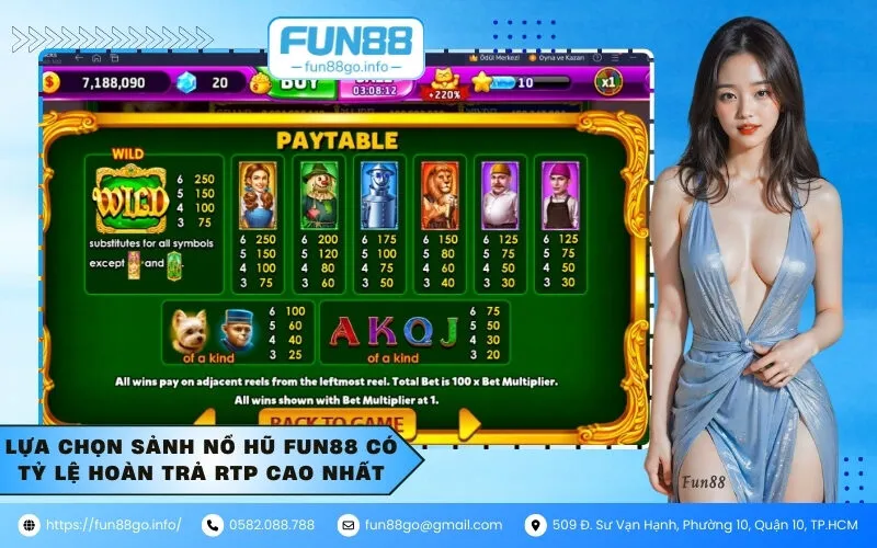 Lựa chọn sảnh nổ hũ Fun88 có tỷ lệ hoàn trả RTP cao nhất